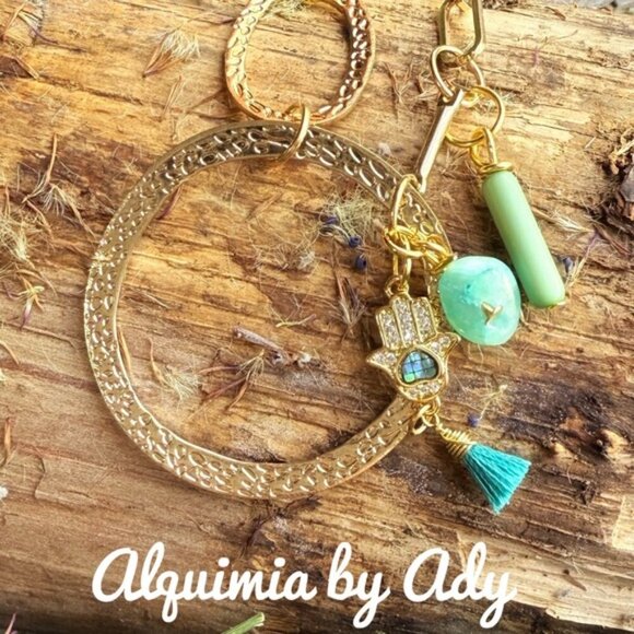 Alquimia by Ady Gold Necklace with Green amazonite multi charms - Picture 1 of 2